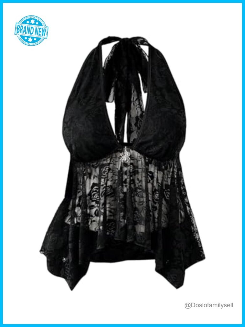 Plus Size Lace Halter Top Backless Sheer Ruffle Goth Y2k Tank Top Stretchy